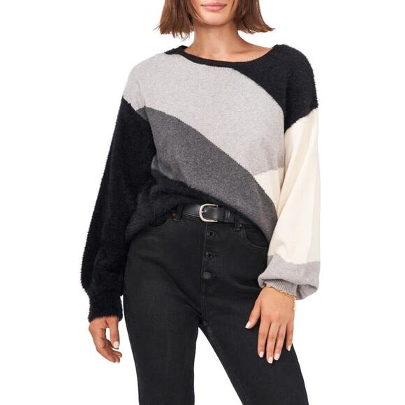 VINCE CAMUTO‎ NEW $89 Eyelash Colorblock Sweater Heather Gray XXS - Picture 1 of 4